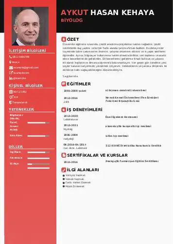 Biyolog CV Örnekleri cv indir